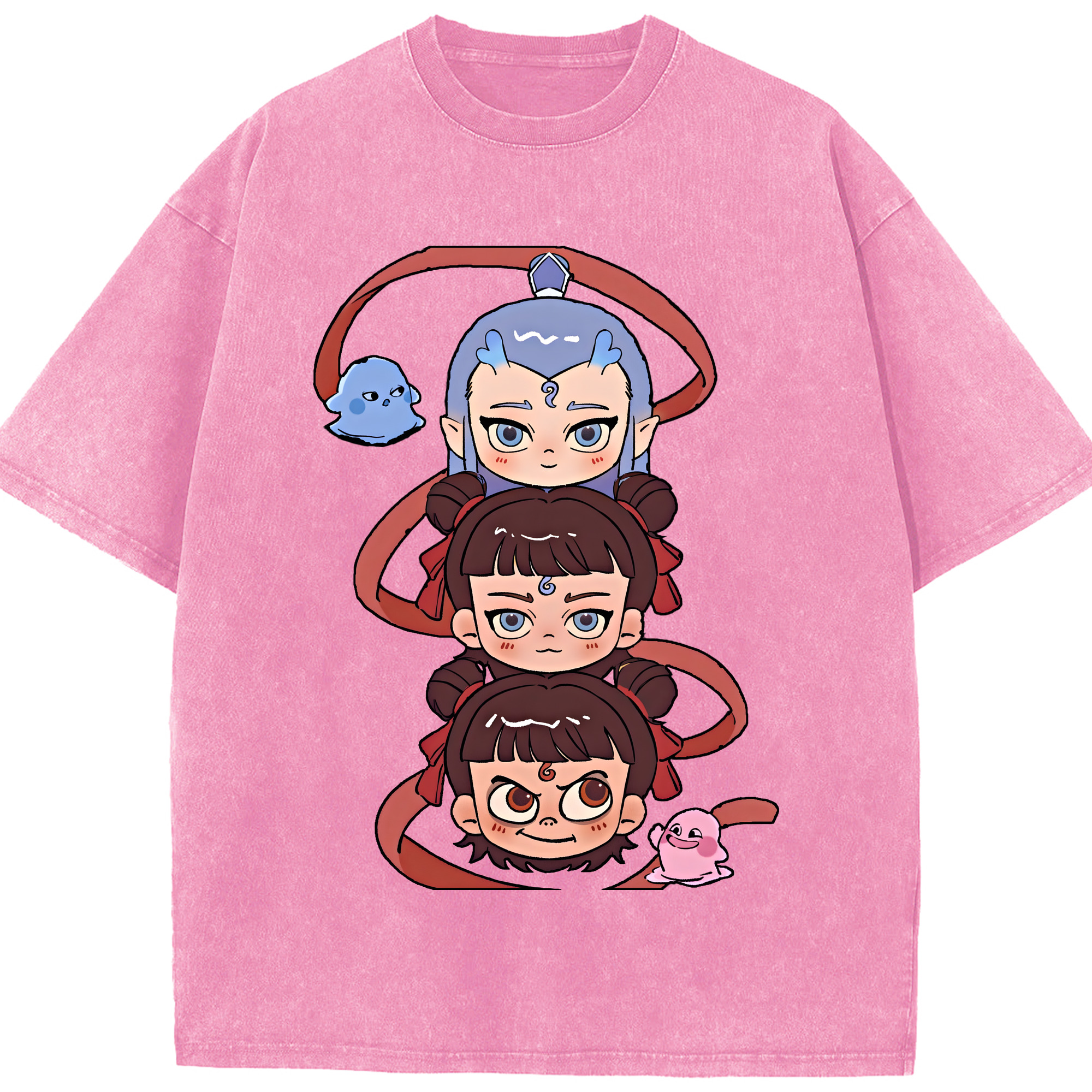 （画像用） Ne Zha 2 ナタ 魔童の大暴れ 綿100% ヴィンテージ風 半袖Tシャツ（フロントプリント）